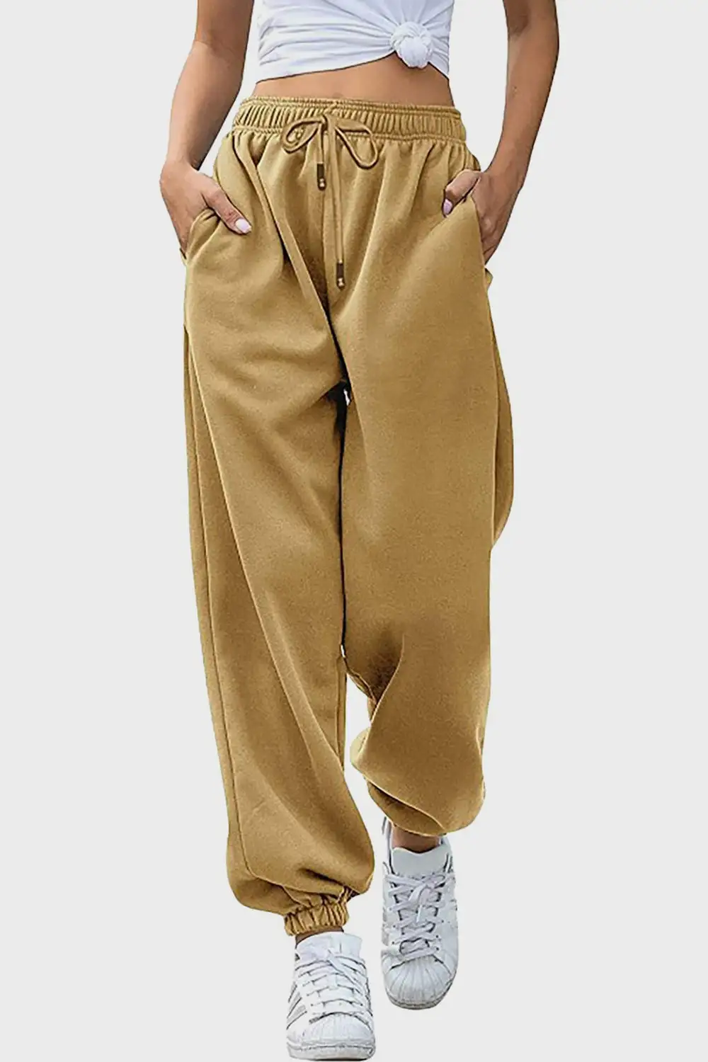 Tailored Elastic-Waist Pocketed Jogger Pants