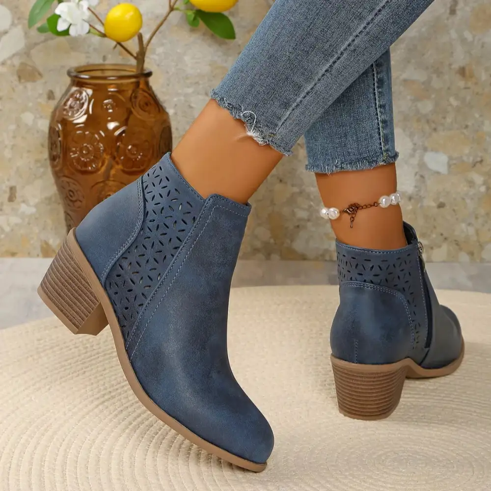 Casual Point Toe Block Heels Boots
