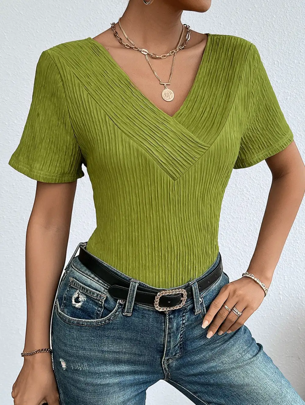 Relaxed V Neck Ribbed Tee