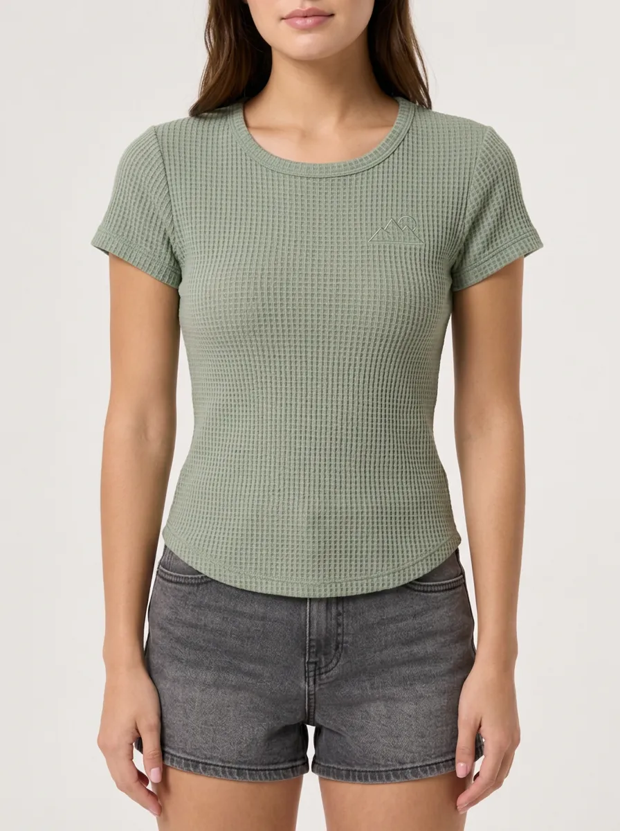 Women's Mountain Lover Minimalist Printed Waffle Knit Top