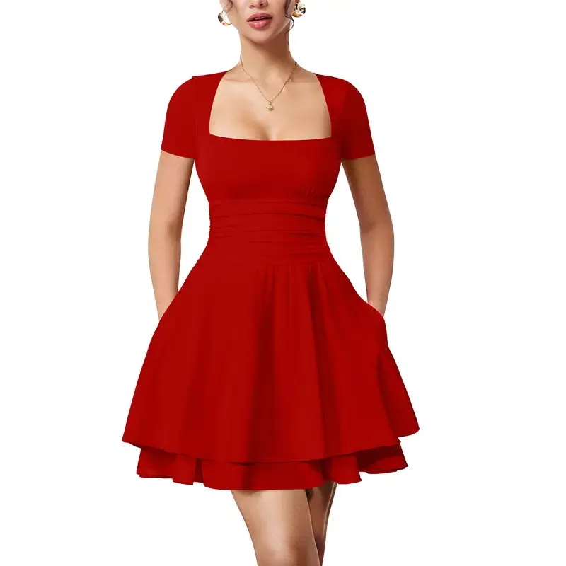 Women's square neck ruffle mini dress