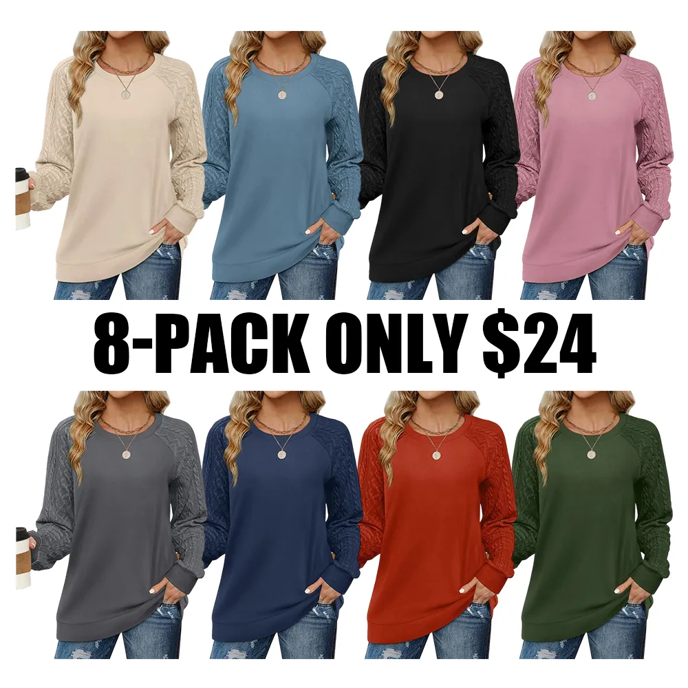 Women's crew neck cable knit sweater with long sleeves
