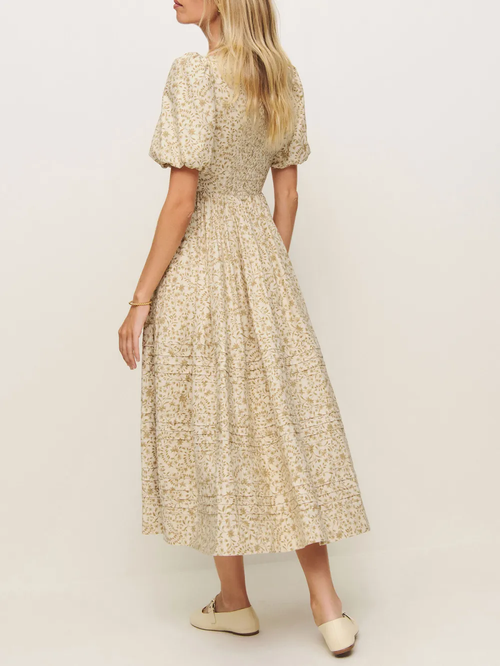 Puff Sleeve Square Neck Midi Dress