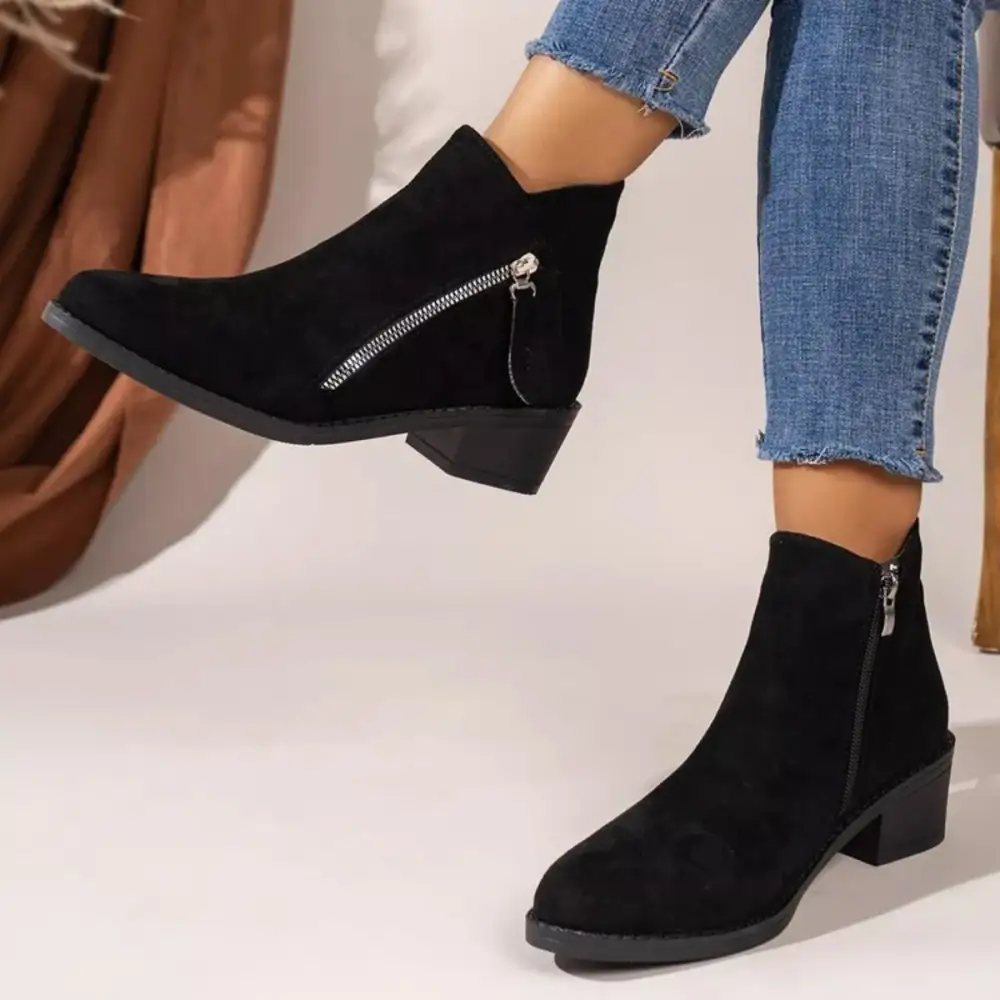 Point Toe Block Heels Boots