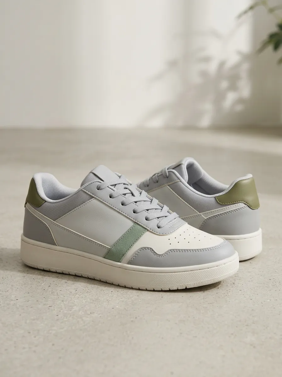 Women's Casual Sage Green Grey Colorblock Lace-up Sneakers