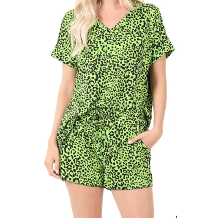 Buttery Soft Brushed Dty Leopard Print Top and Shorts Set