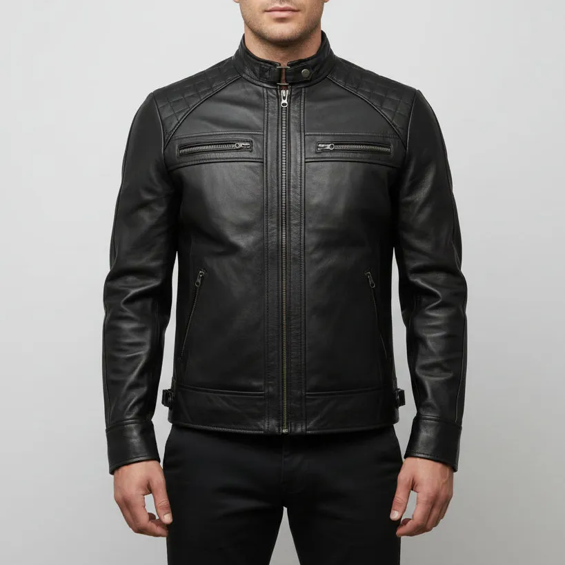 Textured Leather Biker Motorcycle Multi Pocket Jacket