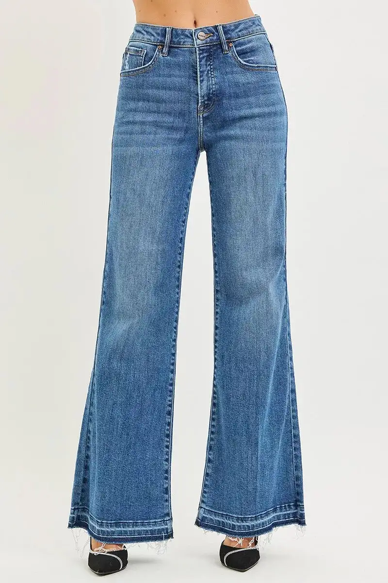 High Rise Released Hem Wide Leg Jeans