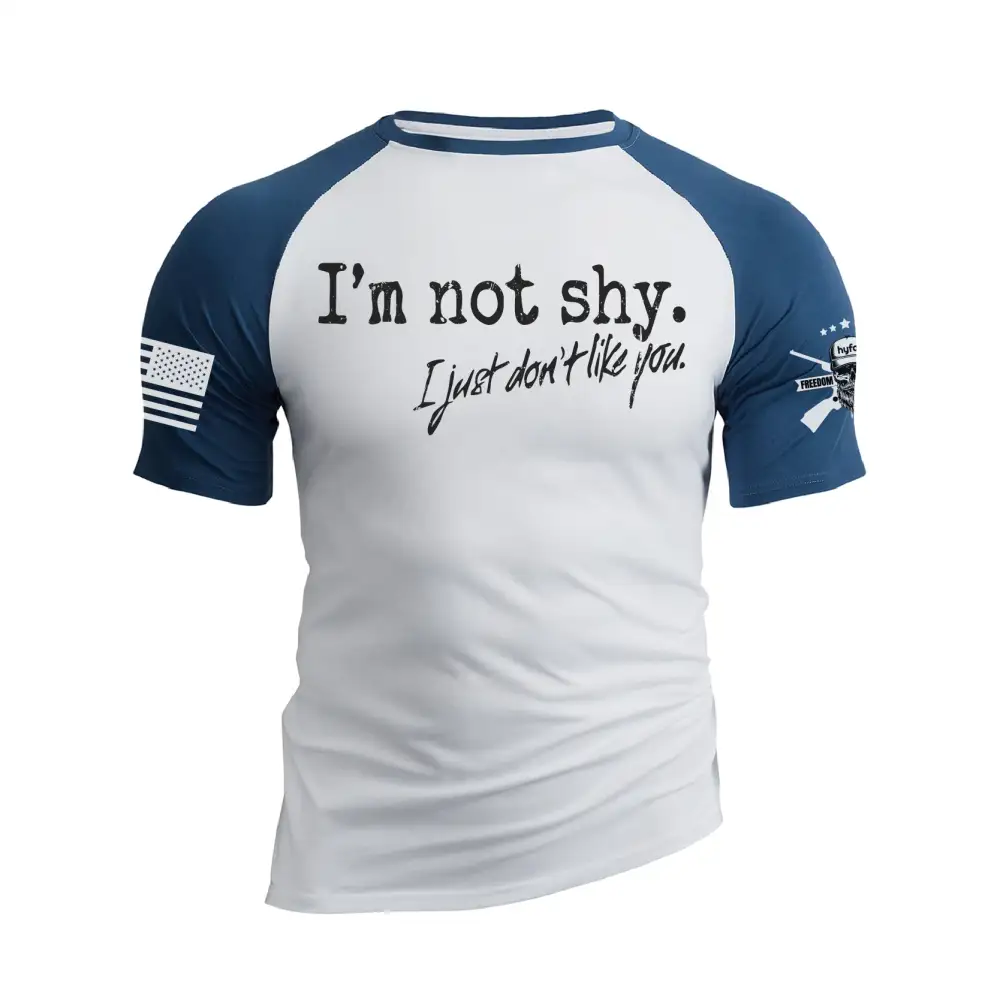 I AM NOT SHY RAGLAN GRAPHIC TEE