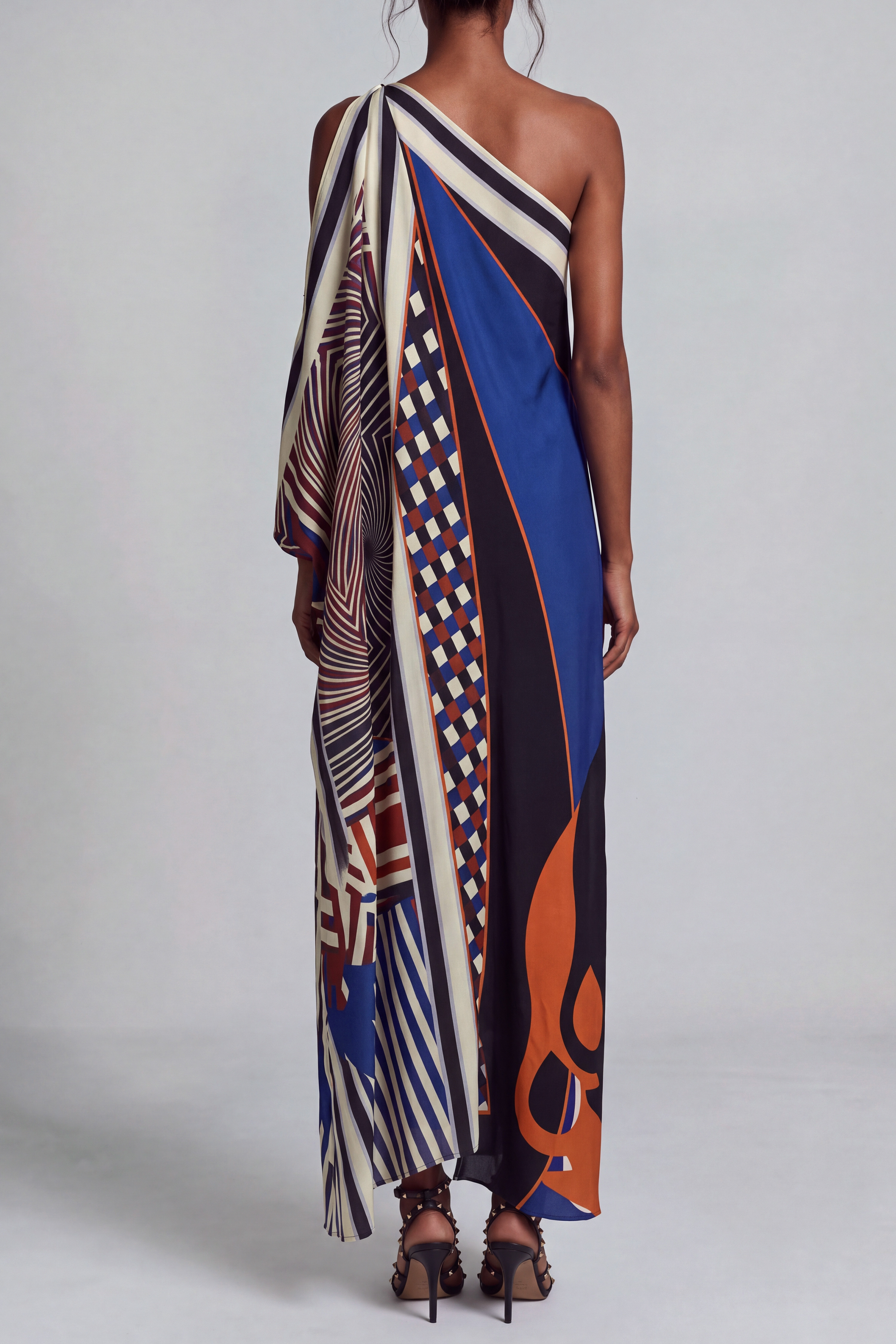 One Shoulder Printed Midi Dress