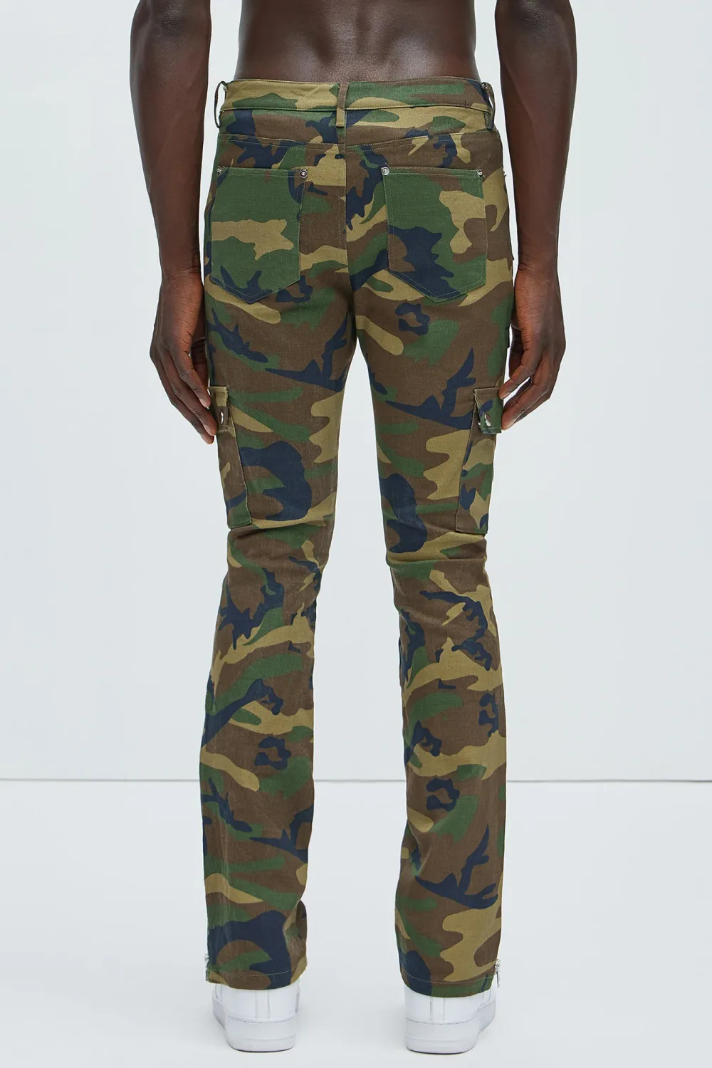 Waxed Cargo Zipper Flare Pants