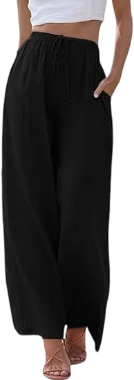 Women’s Wide Leg Palazzo Pants with Pockets – Lightweight Summer Trousers