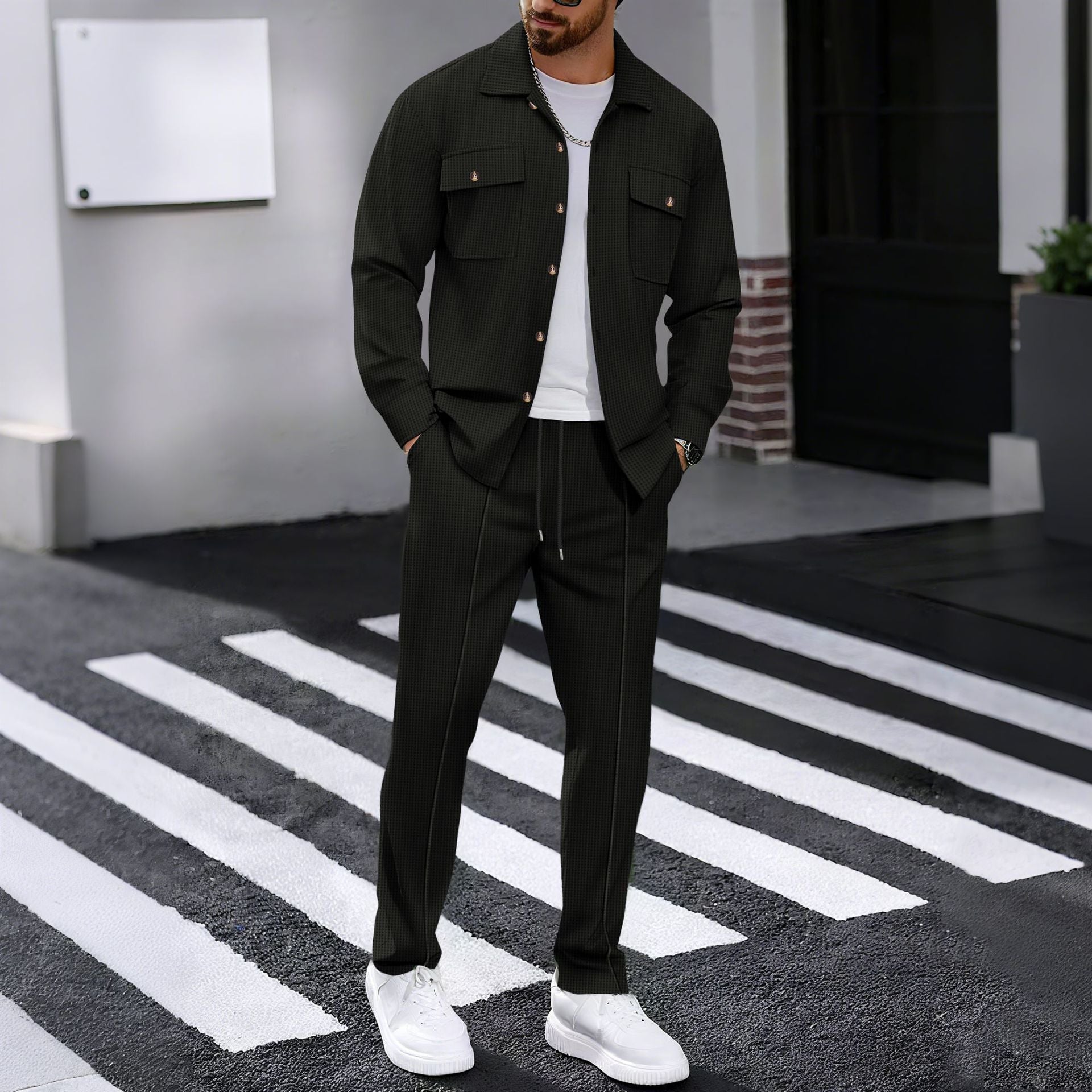 Men's 6-Piece Long Sleeve Shirt & Drawstring Pants Set 🧥 | Casual Tracksuit Outfit for Daily Wear