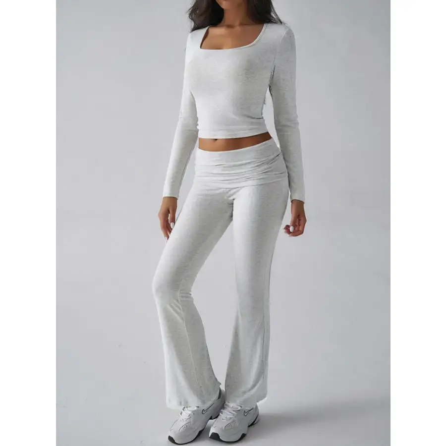 Square Neck Long Sleeve Top and Pants Set