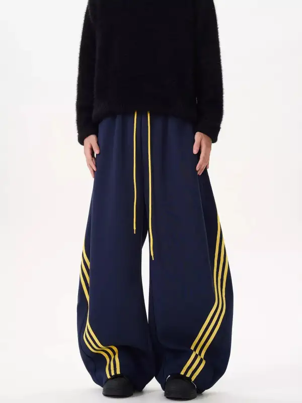 Men's Plus Size Wide Leg Striped Track Pants
