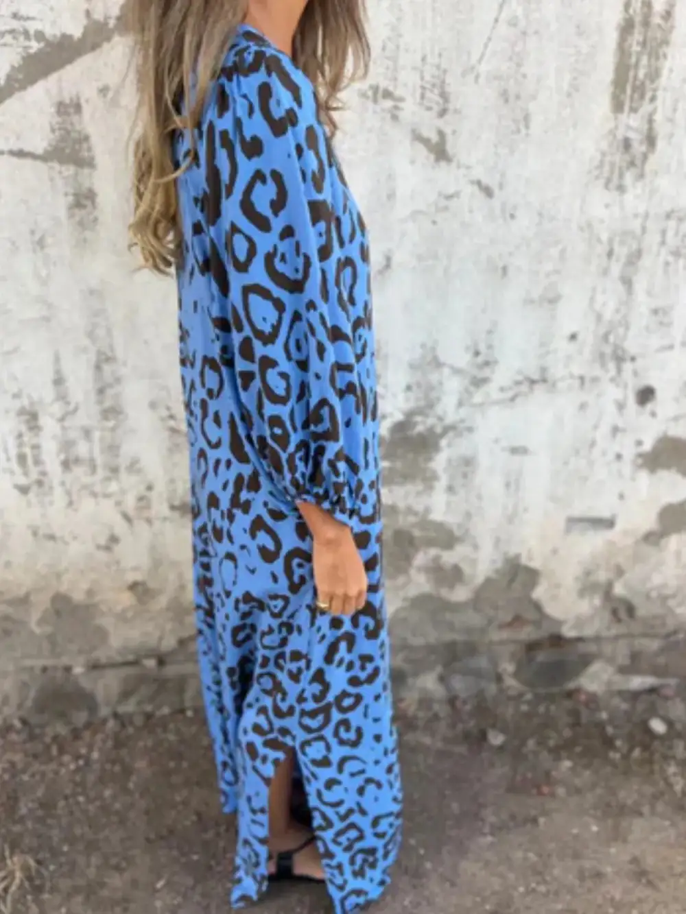 V-Neck Printed Midi Dress
