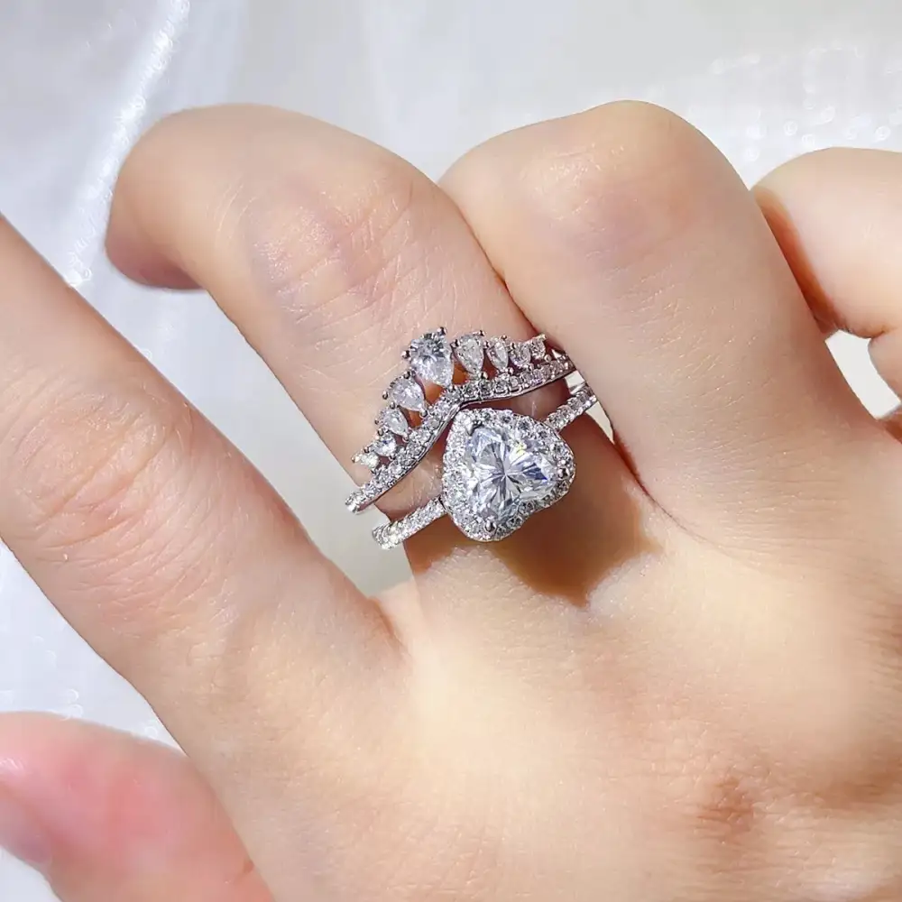 Soft Sparkle Sterling Silver Moissanite Ring Set
