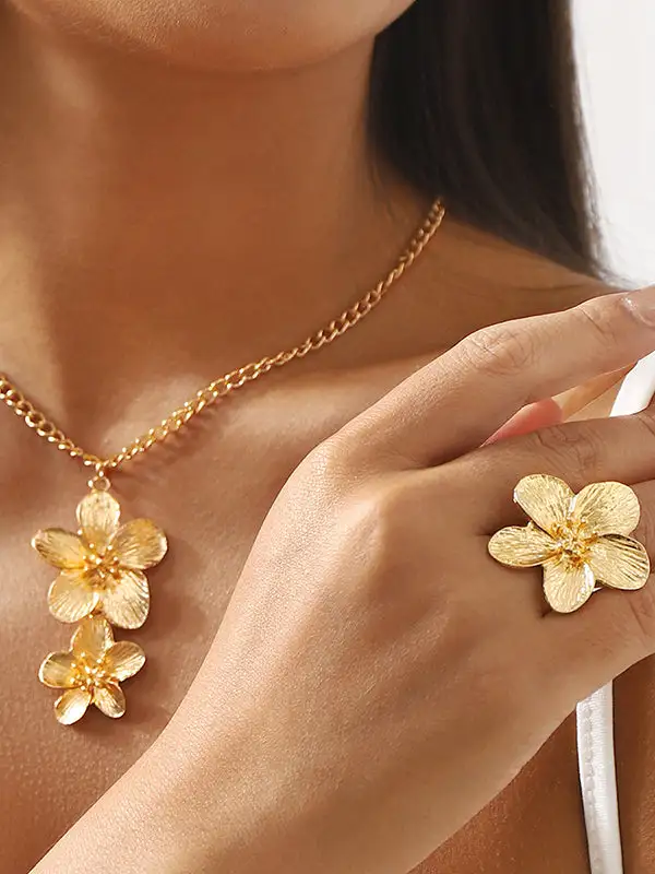 Floral Necklace Ring Set
