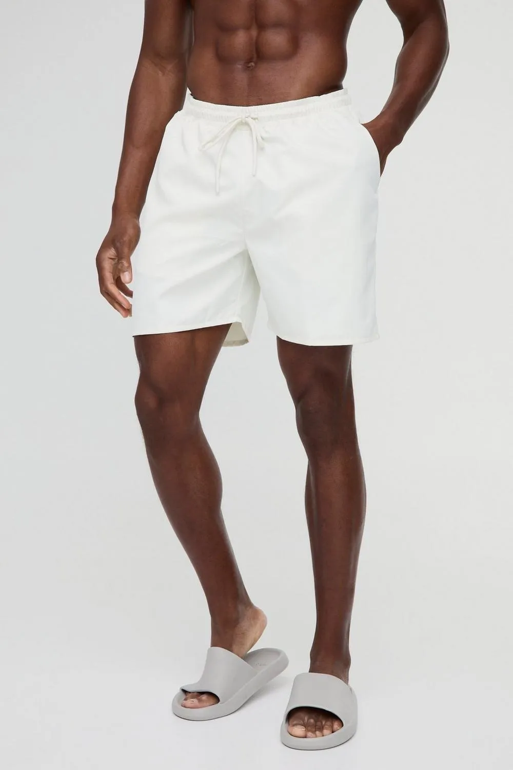 Daily 2 Pack Mid Length Swim Trunks in Ecru and Chocolate Casual Style