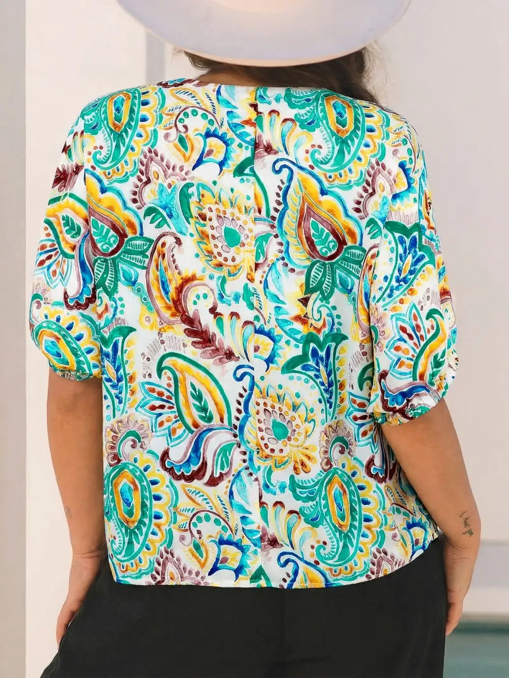 Paisley Floral Printed Puff Sleeve Blouse