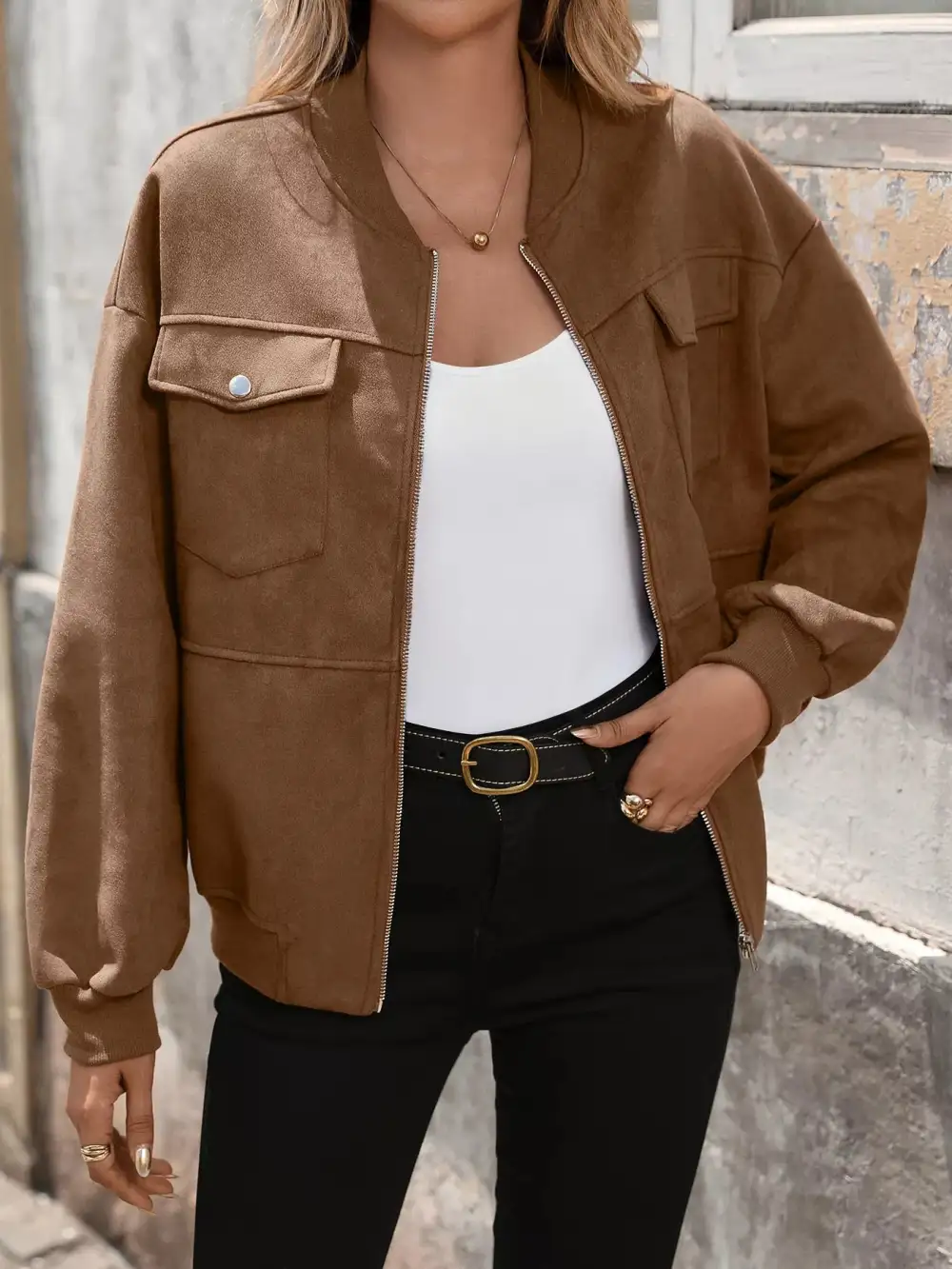 Zip Up Dropped Shoulder Jacket Versatile Daily Layer
