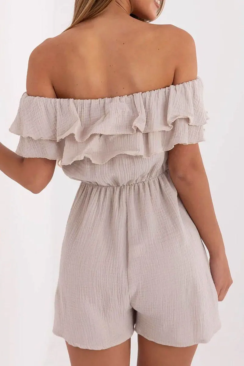 Lightweight Off Shoulder Ruffle Jumpsuit