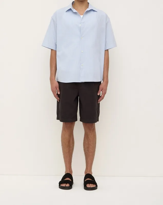 Blue & White Striped Poplin Short Sleeve Shirt