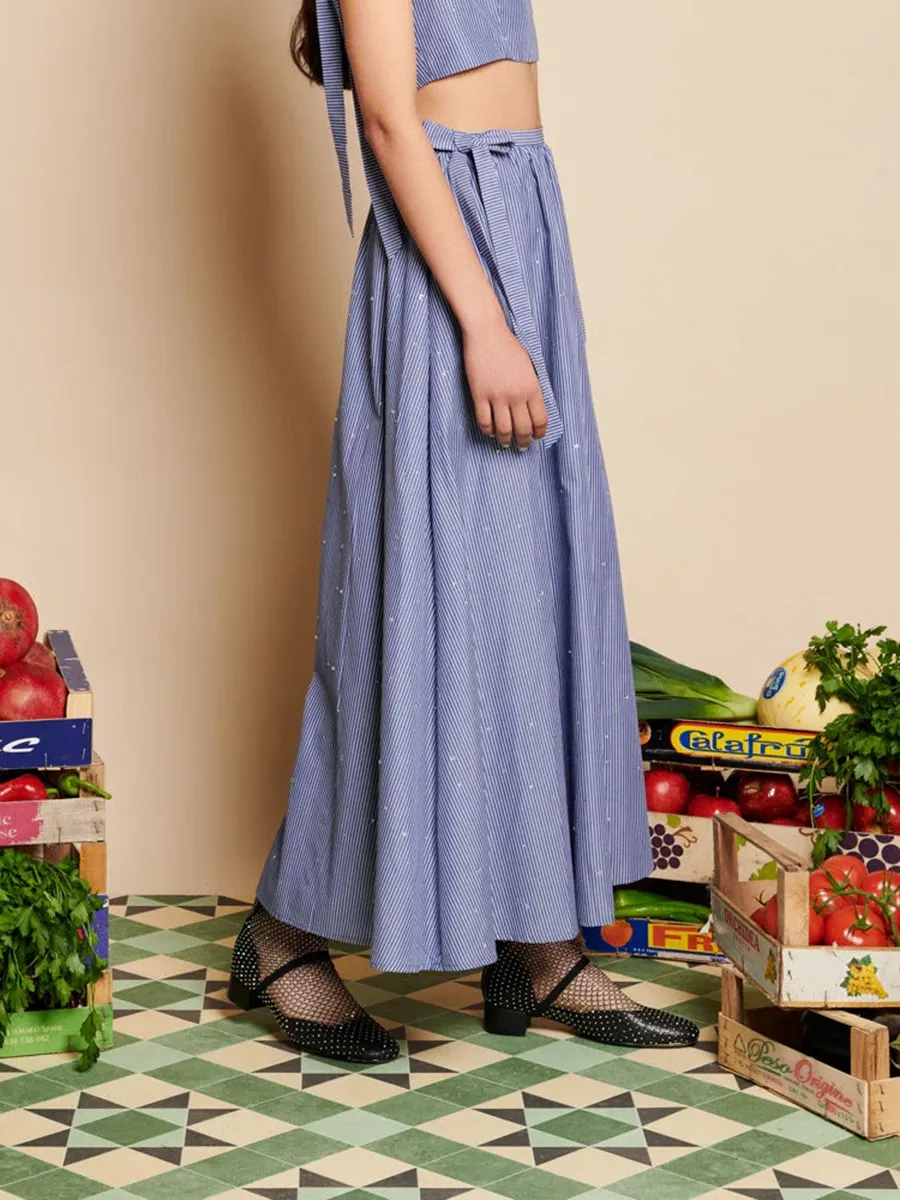 Casual Style Stripe Midi Skirt