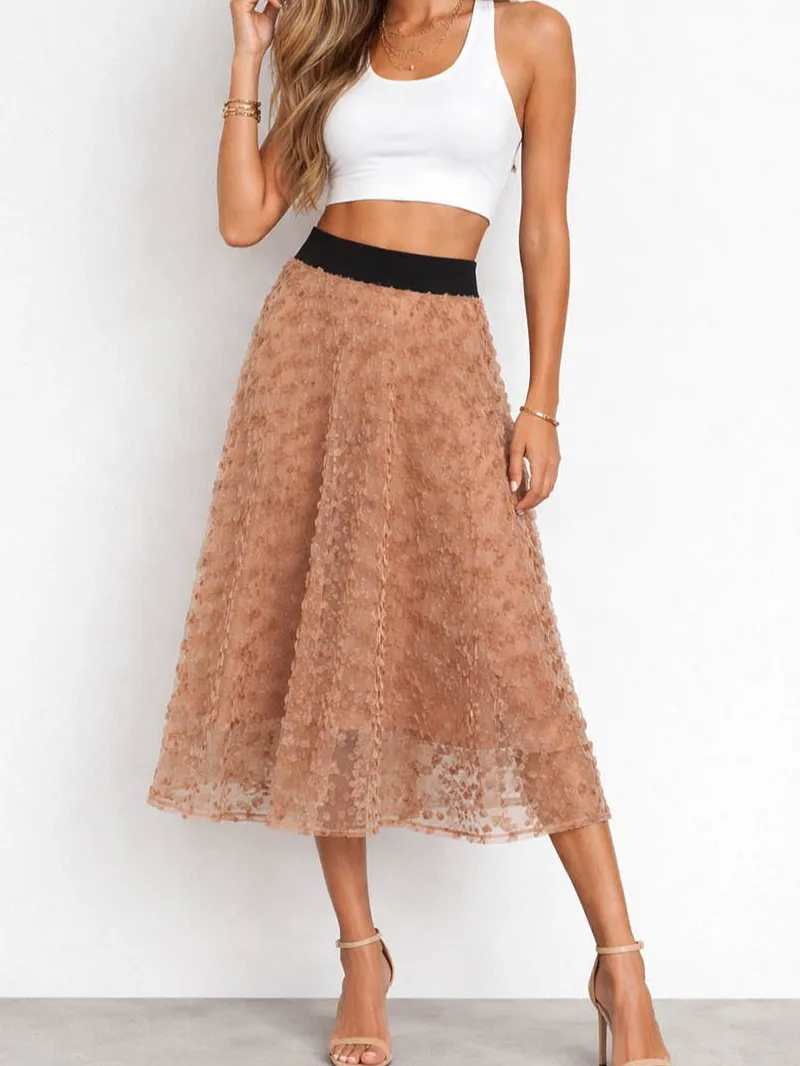D Polka Dot Tulle Midi Skirt
