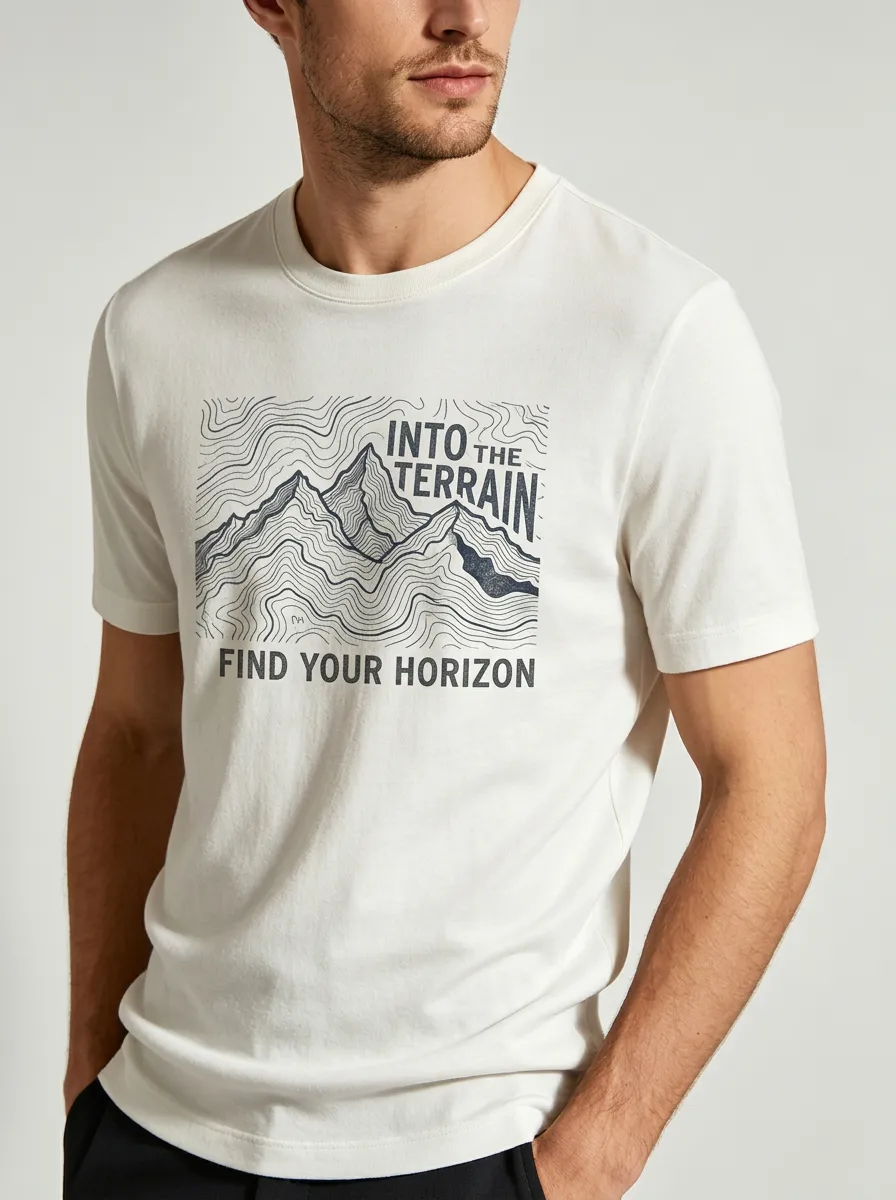 Men's Crewneck Backcountry Trek Hiking Outdoor Lover Mountain Topographic Graphic T-Shirt