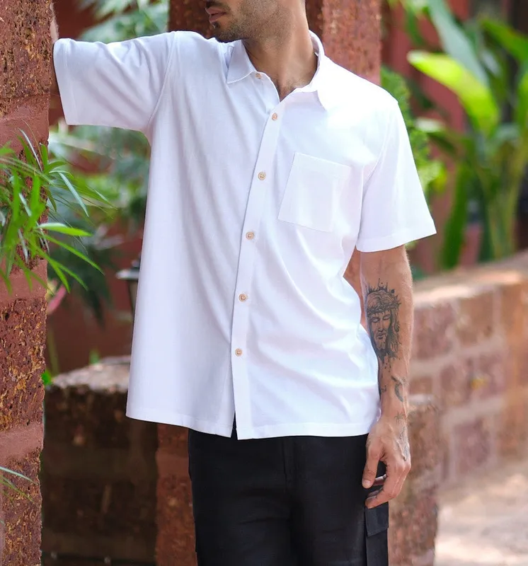 White Short Sleeve Linen Shirt