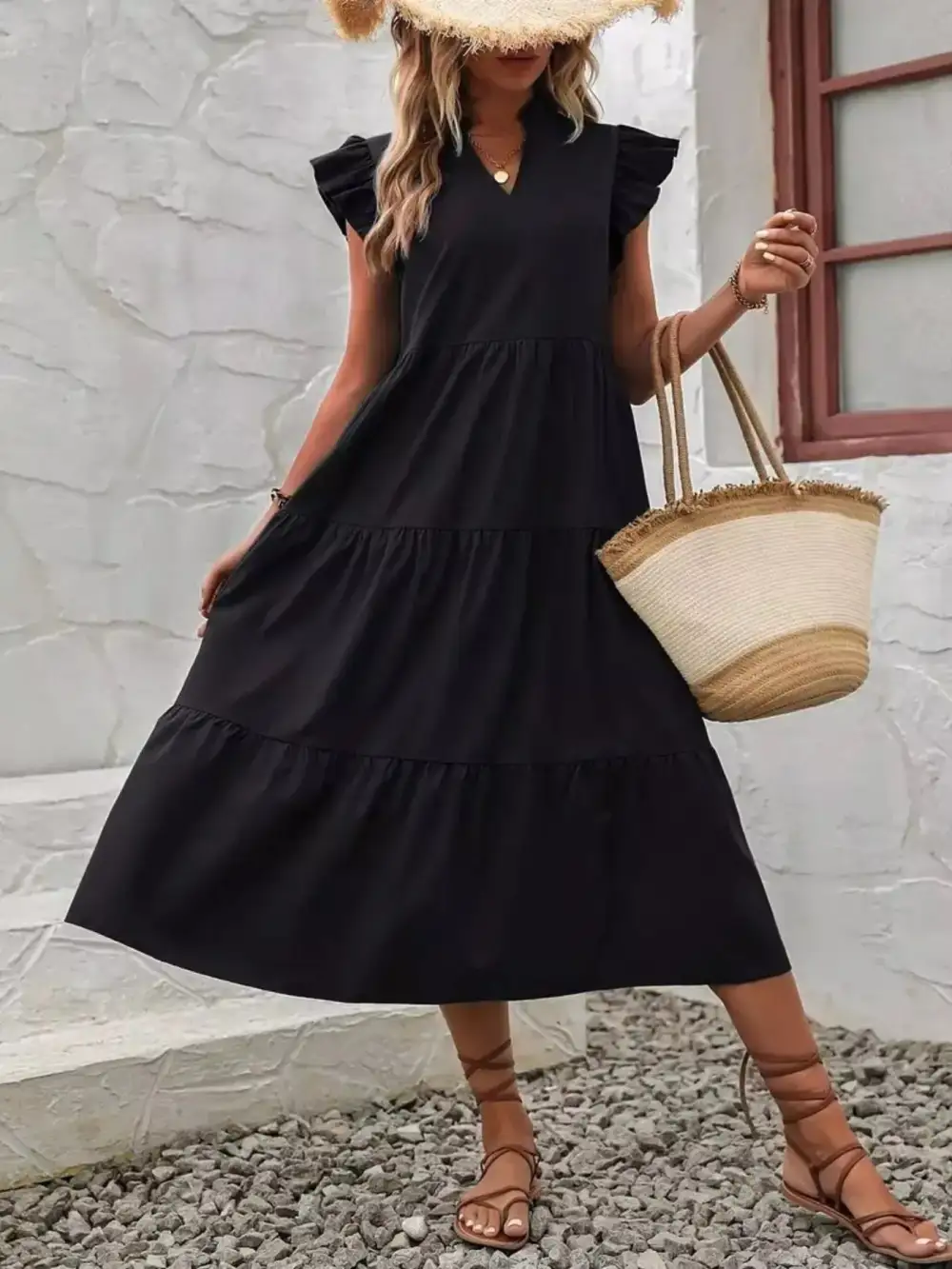Relaxed Shape Ruffle Tiered Midi Dress