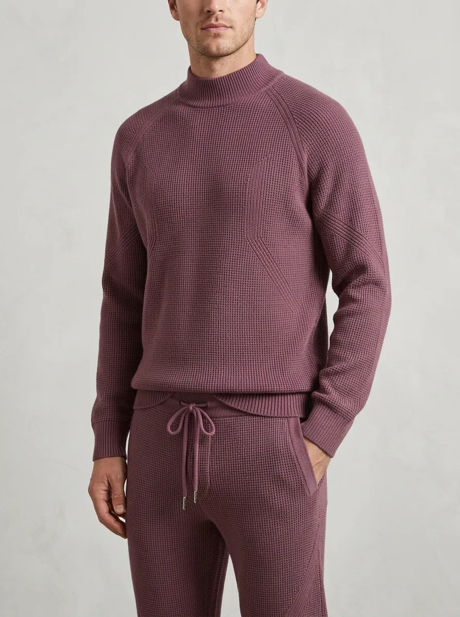 Refined Waffle-Knit Minimal Men's Knit Sweater Tracksuit Set