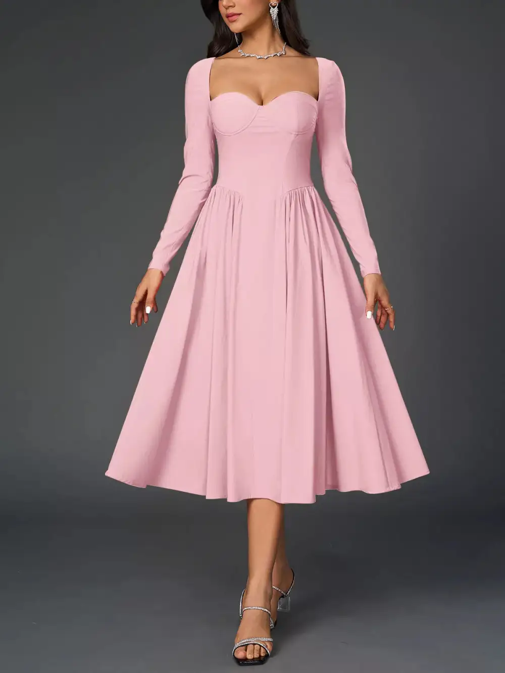 Long Sleeve Maxi Tie Detail Dress