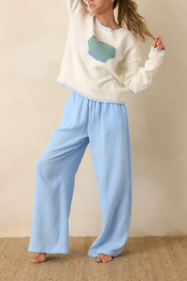 Ocean Blue Textured Wide Leg Pants