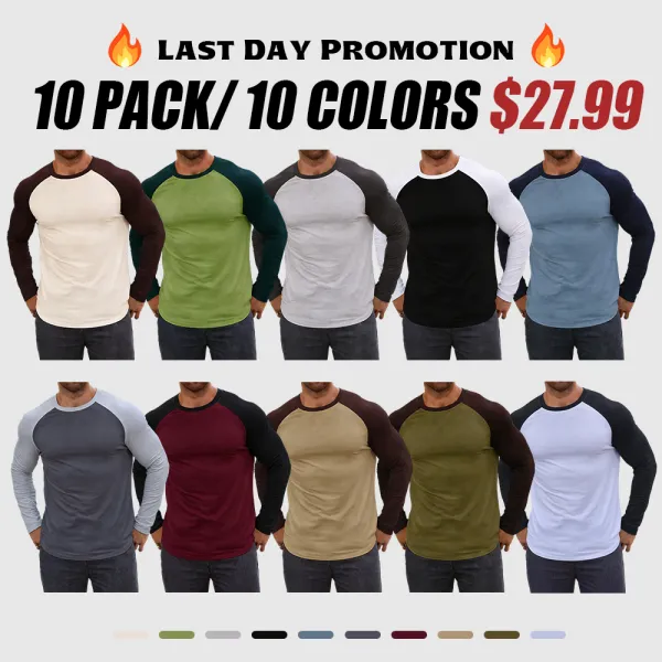 Men's long-sleeved color-blocked slim-fit T-shirt