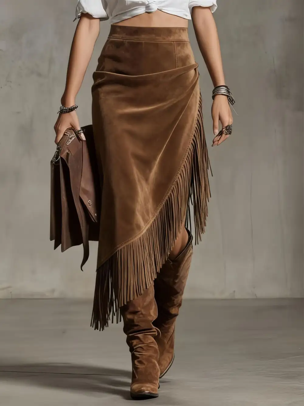 Western-Inspired Suede Retro Skirt