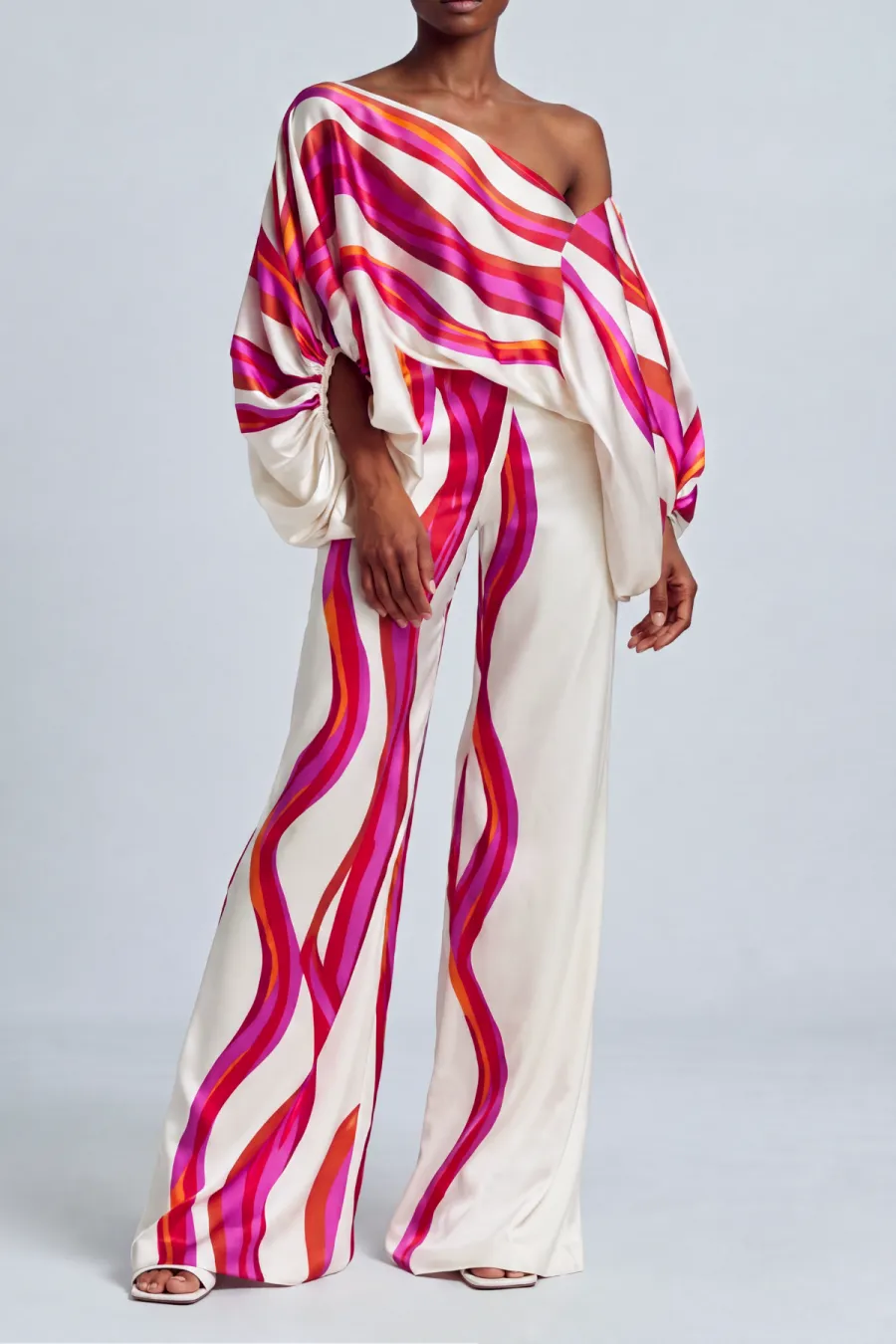 One Shoulder Printed Matching Pants Set