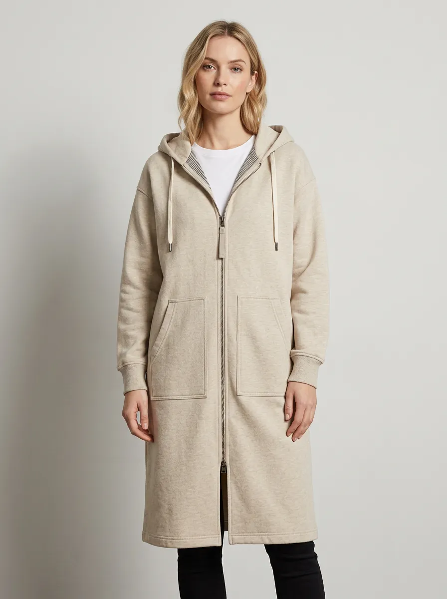 Refined-Layer Printed Long Hooded Coat