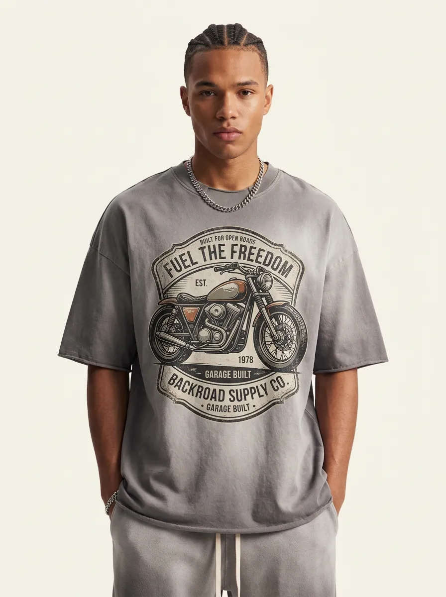 Men's Biker Motorcycle Lover Fuel The Freedom Printed T-shirt
