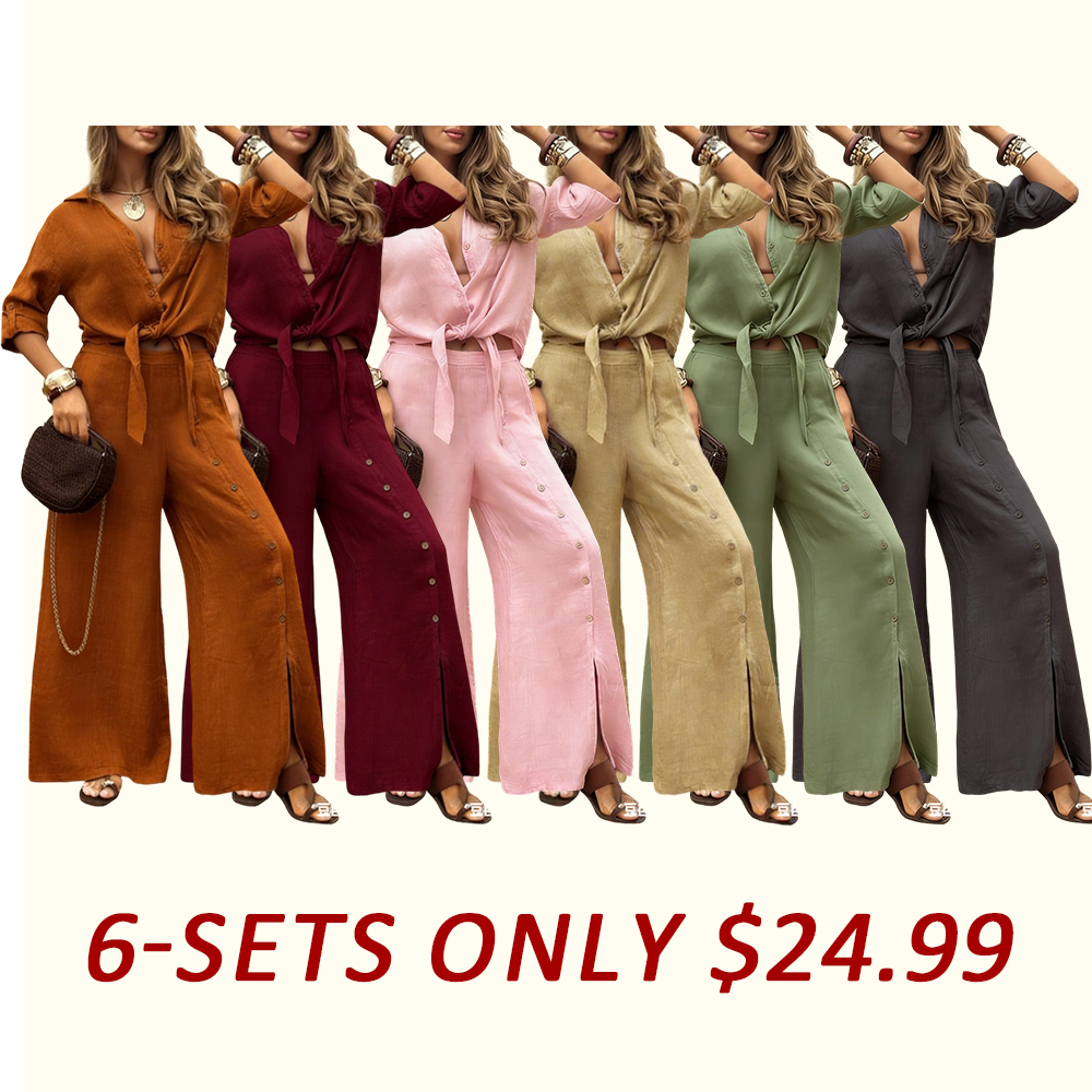 Women's Long-Sleeved Loose-Fitting Shirt Set