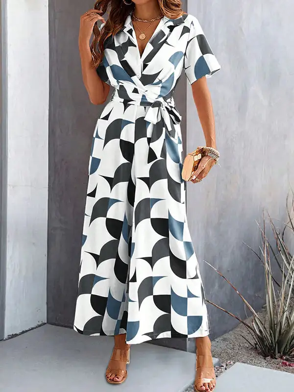 Jumpsuits Met Hoge Taille Losvallende Knopen En Contrasterende