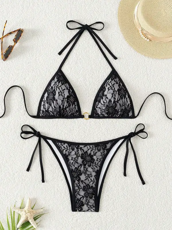 Lace Halter Bikini Swim Set