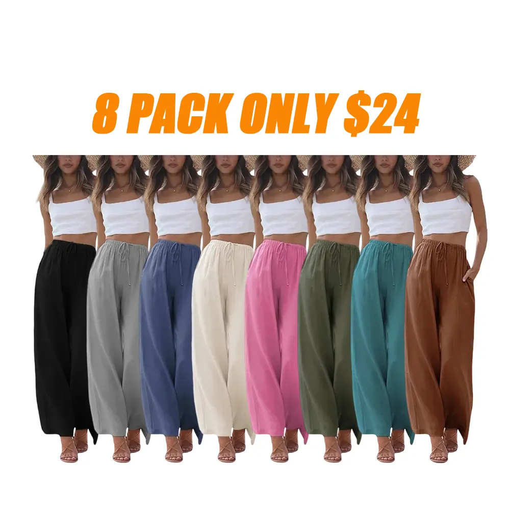 Women's cotton and linen wide-leg pants for summer