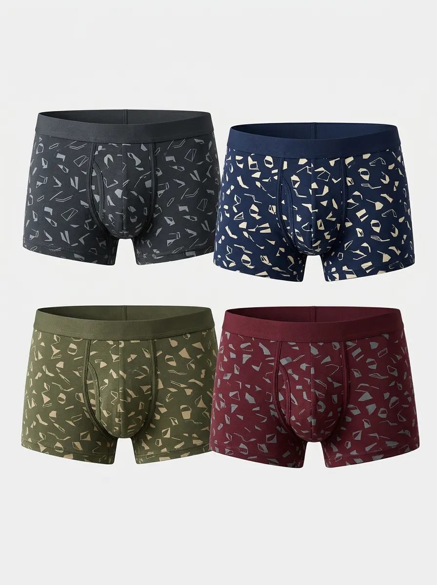 Men's Navy Geometric Boxer Briefs 4-Pack