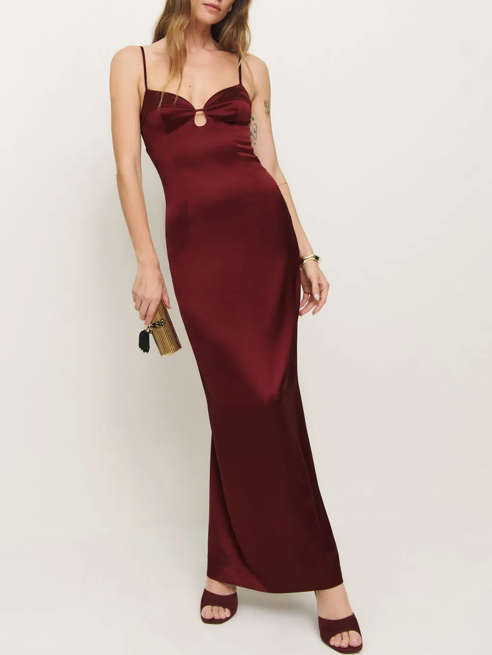 Keyhole Neck Satin Slip Maxi Dress