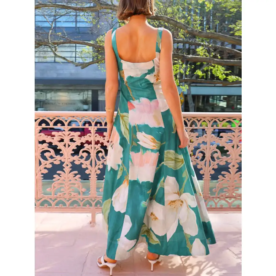 Relaxed Floral Print Square Neck Maxi Dress