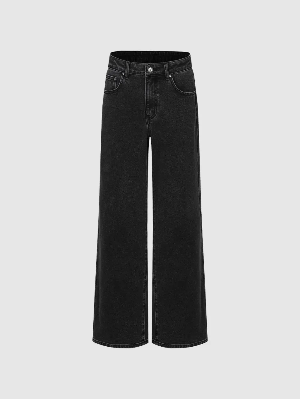 Ladies's Black Casual Denim Wide-Leg Trousers