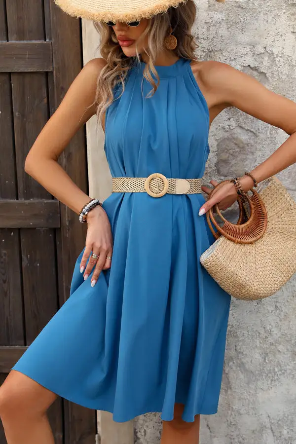 Solid Sleeveless Casual Dress