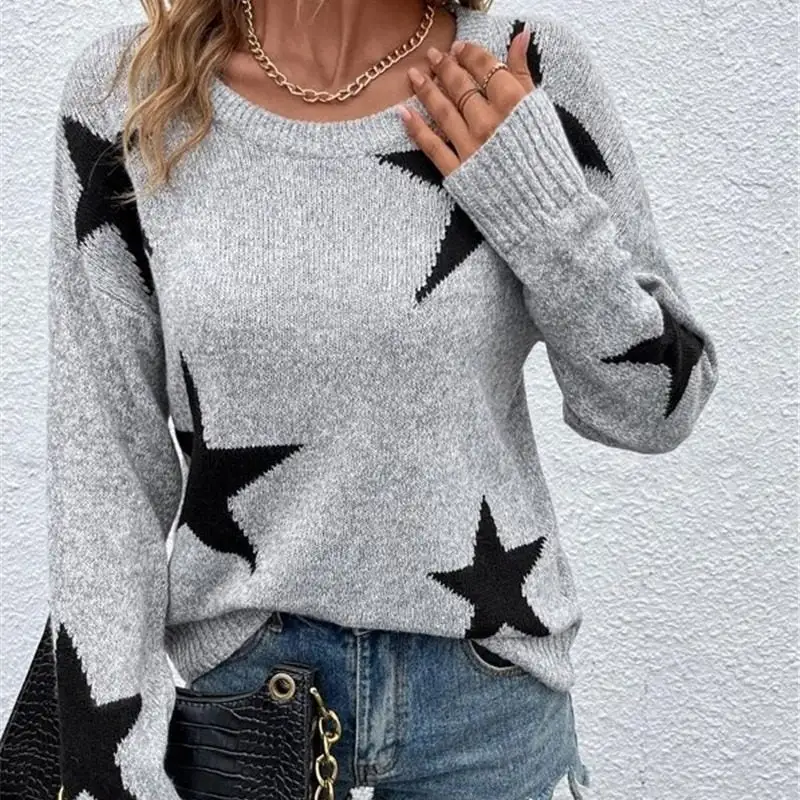 Women's Knit Star-Motif Round-Neck Relaxed Sweater